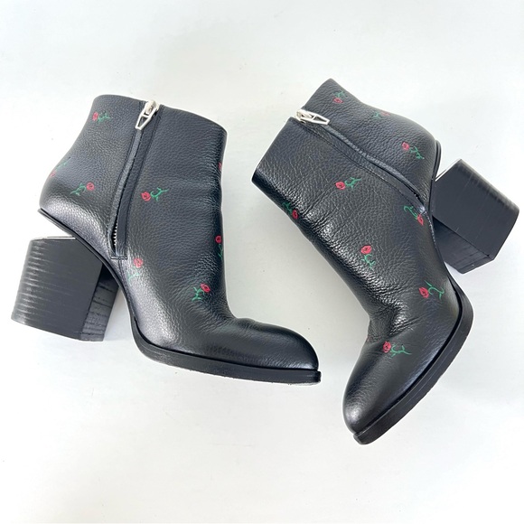 ALEXANDER WANG Gabi Red Rose w Black Leather Silver Cutout Heel Ankle Boot Sz 38 - Picture 7 of 14